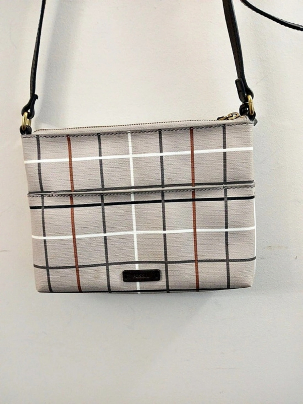 Fossil Fiona Plaid Crossbody Bag Gray & White